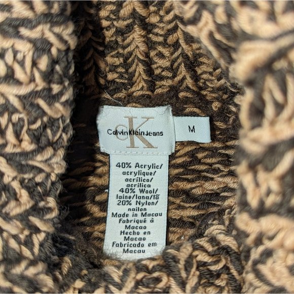 Calvin Klein Super Chunky "Hand Knit Look" Caramel Brown Turtleneck Sweater sz M - Picture 3 of 6